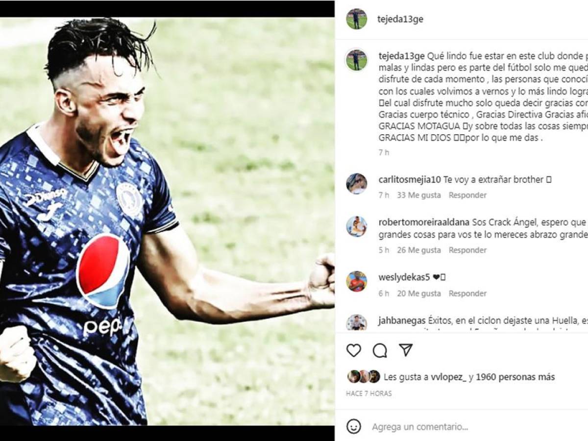 El mensaje de despedida de Ángel Tejeda en su cuenta de Instagram.