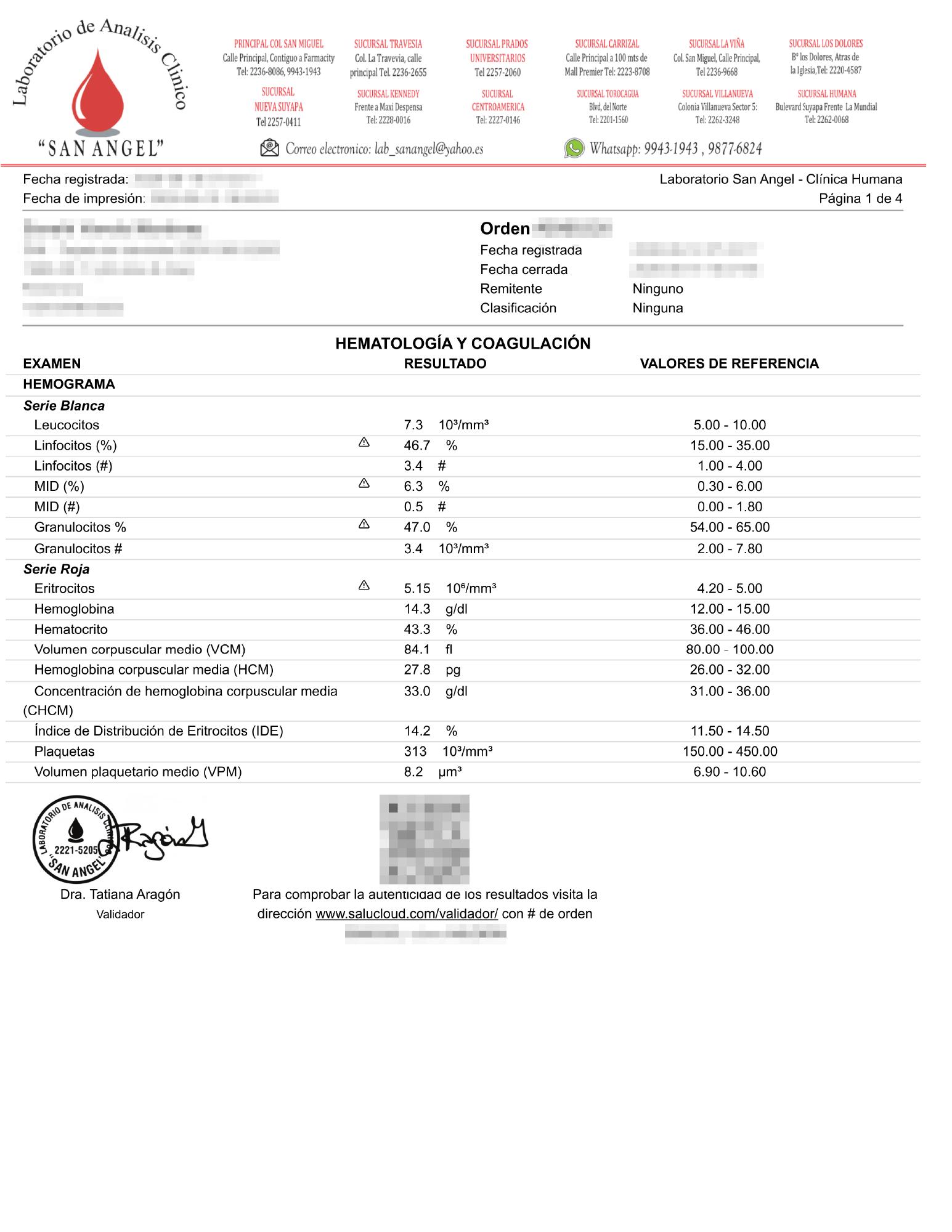 Exámenes de sangre realizados a paciente en laboratorio clínico.