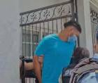 Daniel Antonio Meraz Cáceres en el momento que sale de los juzgados de Villanueva, Cortés.