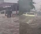 La corriente de agua arrastró un microbús en la 13 calle de San Pedro Sula durante la fuerte tormenta.
