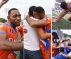 Las mejores imágenes de los festejos de los jugadores de la UPNFM tras remontar ante el Vida y salvar la categoría en la Primera División del fútbol hondureño.