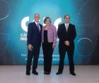 El presidente de Honduras, Nasry Asfura, junto a la presidenta del Cohep, Anabel Gallardo, y el presidente reelecto de la CCIC, Karim Qubain.