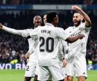 Jugadores del Real Madrid celebrando el golazo de Vinicius ante el Valencia.