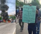 Exempleados del PNRP protestan en San Pedro Sula.