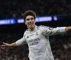 La sonrisa de Gonzalo García en su celebración tras el gol que puso a ganar al Real Madrid ante la Real Sociedad.