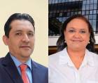 Mario Morazán, magistrado suspendido del TJE, y la magistrada suplente suspendida, Lourdes Mejía Estapé.