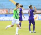 Damin Ramírez celebrando su golazo para el 1-0 del Marathón ante Olancho FC.