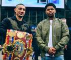 Teófimo López y Shakur Stevenson en una de sus presentcion de cara a su proxima pelea.