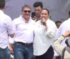 El expresidente Juan Orlando Hernández se apresta a dar su primer discurso en suelo hondureño tras su regreso al país este domingo 26 de julio de 2026.