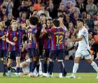Jugadores del Barcelona celebrando el tercer gol ante Getafe que fue obra de Jules Koundé.