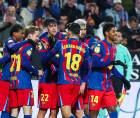 Jugadores del Barcelona celebrando su gol ante el Albacete.