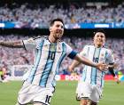 Leo Messi celebrando su primer gol del Mundial 2026.