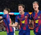 Jugadores del Barcelona celebrando uno de los goles ante Real Madrid.