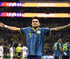 La celebración de Luis Díaz tras su gol para el triunfo de Colombia contra Uzbekistán.