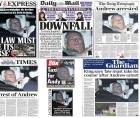Combo fotográfico de las cabeceras de varios diarios británicos de este viernes que lleva a sus portadas la salida de expríncipe Andrés de dependencias policiales. EFE