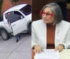 Maribel Espinoza, diputada del Partido Liberal, y la imagen de uno de los vehículos que se encontraban fuera de su casa y oficina.