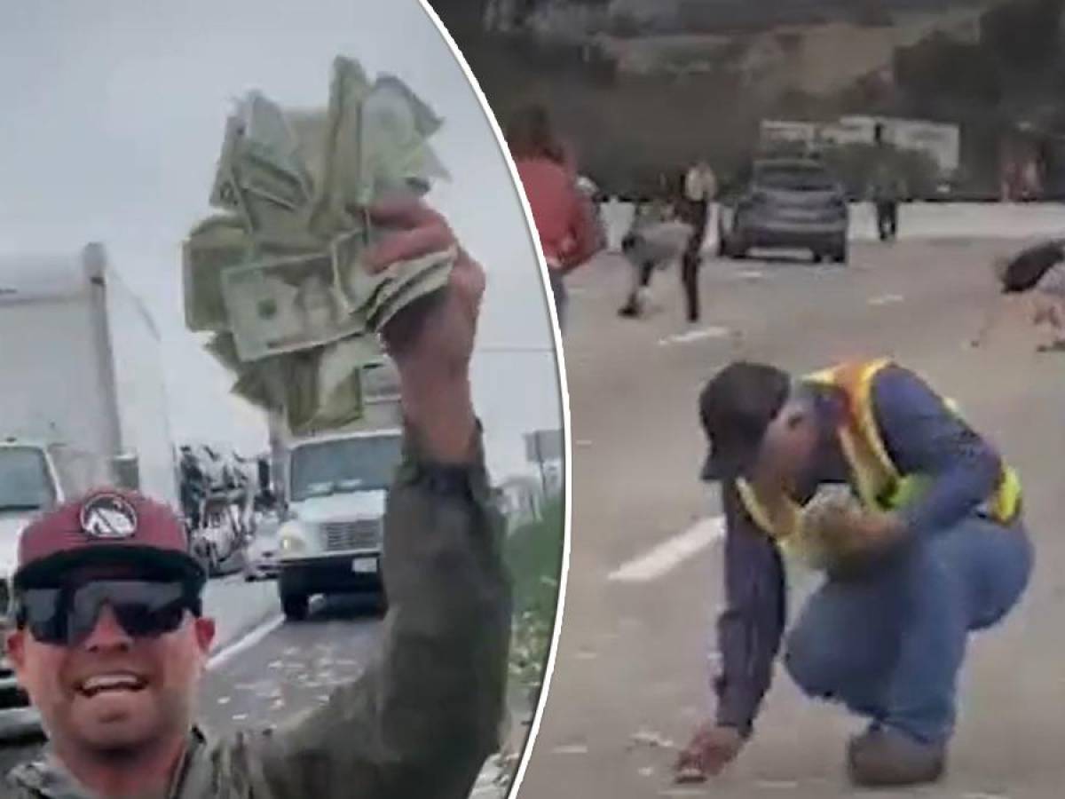 Dólares salen volando de un carro blindado en autopista de California