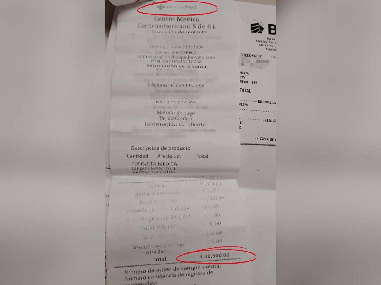 La factura entregada a doña Leticia tras acudir a Nueva Med, donde inicialmente le ofrecieron una consulta y un examen gratuitos.