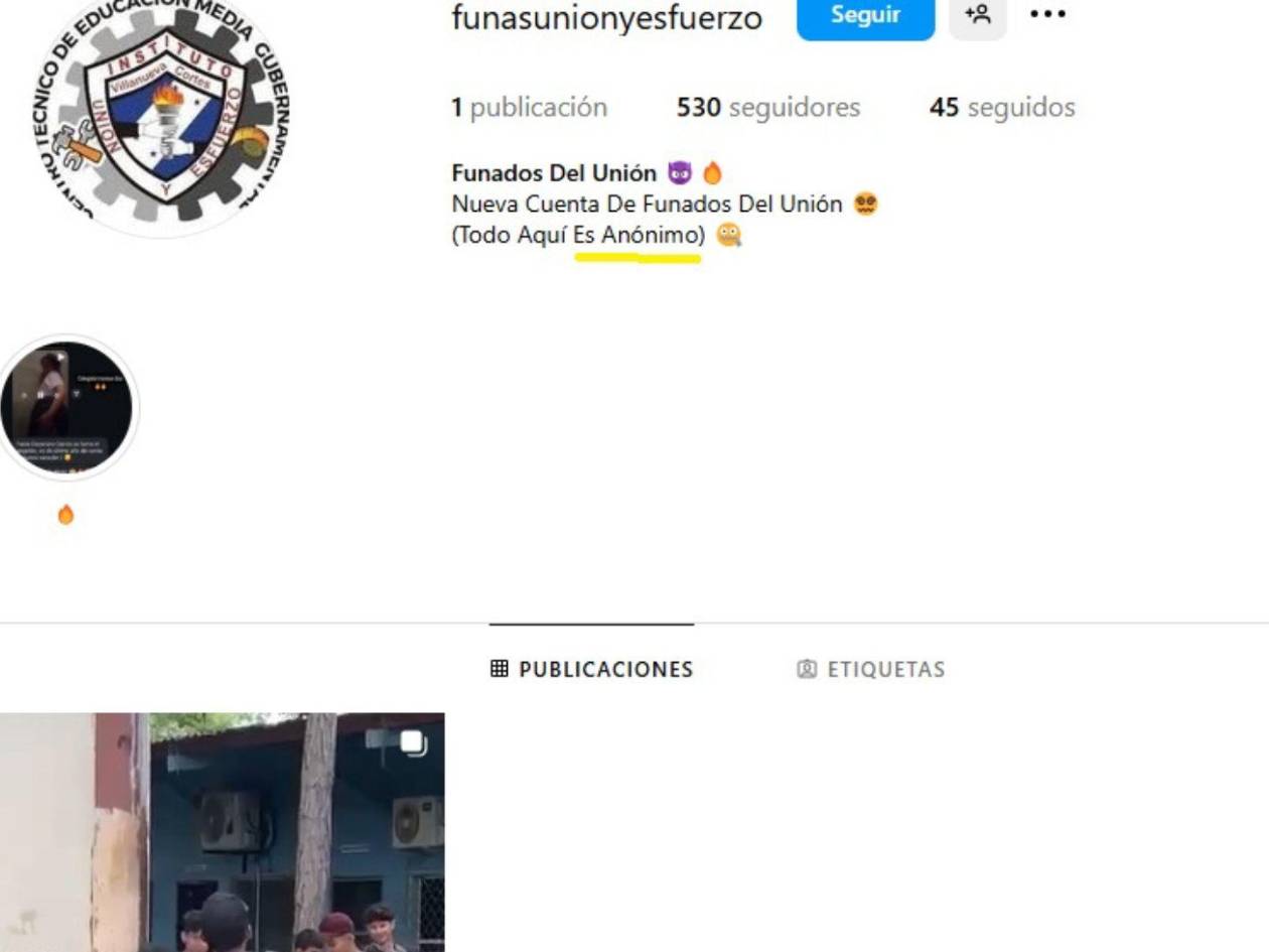Página de estudiantes del Instituto Unión y Esfuerzos de Villanueva, Cortés, abierta en Instagram para ejecutar cyberbullyng. Los creadores aseguran que todo aquí es anónimo. Sin embargo, pueden ser identificados por expertos.