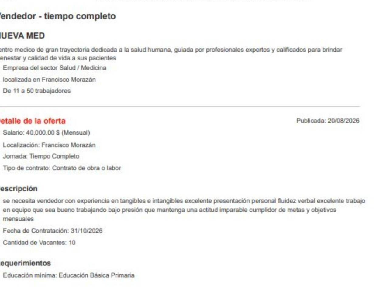 Oferta laboral publicada por Nueva Med en sitios web de empleo. La plaza anunciada corresponde a asesores de ventas, aunque, según la investigación, estos trabajadores se presentaban ante los pacientes como médicos.