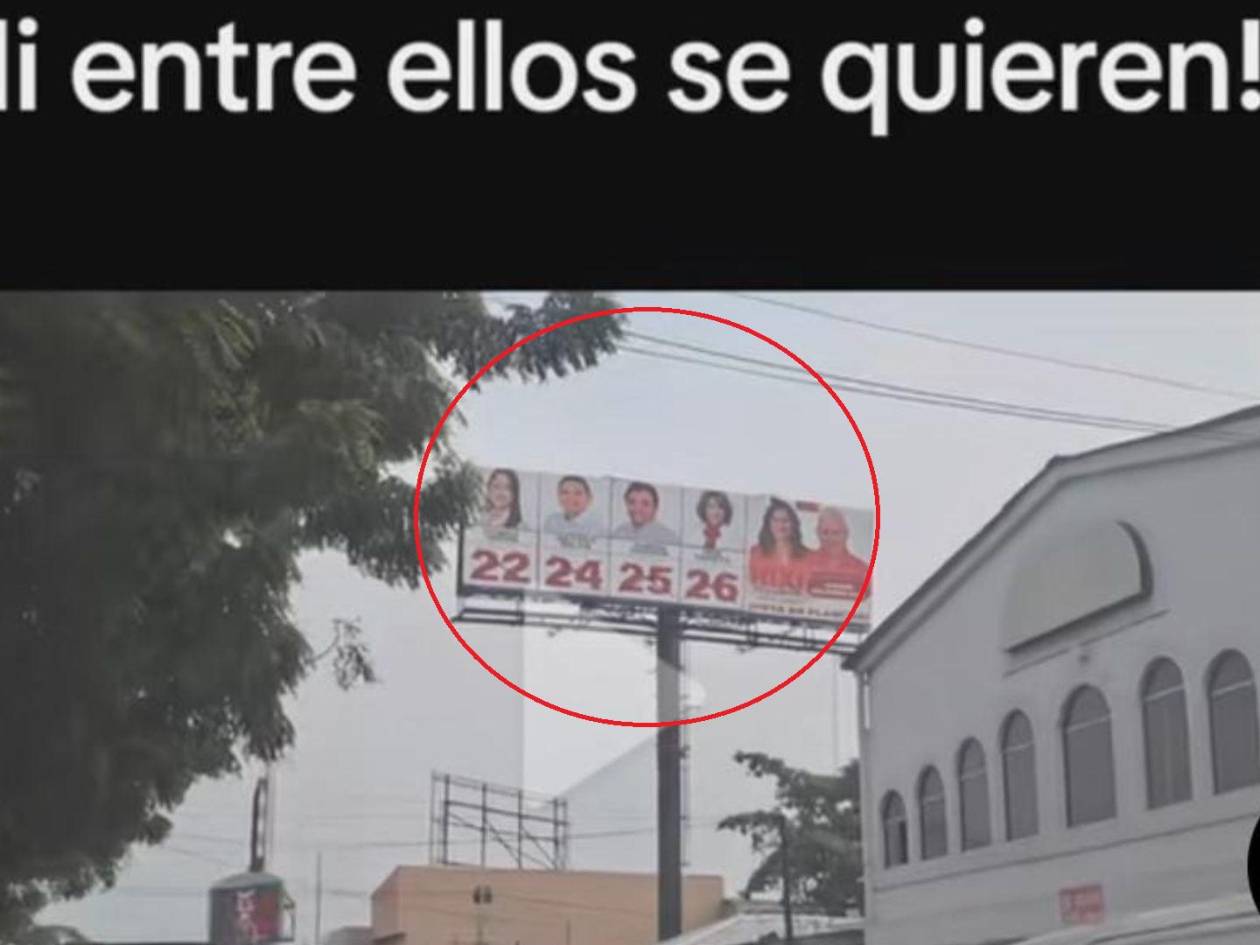 Imágenes compartidas en redes sociales por un usuario que transitaba sobre calles del departamento de Cortés muestran las vallas electorales, donde no aparece el rostro de Linda Donaire.