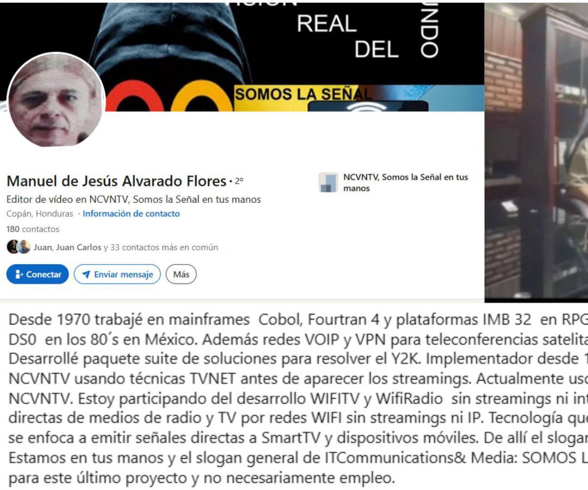 En un lado se muestra la única red social en la que fue localizado el gerente general de Invertech, mientras que en el otro se observa una imagen de archivo en la que aparece realizando una intervención a través de un vídeo.
