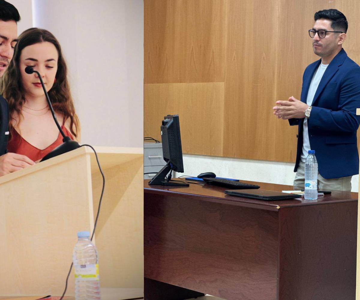 Momento clave cuando defendía su tesis y pronunciaba un discurso que representaba no solo su esfuerzo personal, sino la voz de una nación desde tierras españolas.