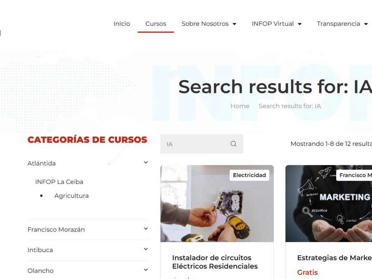 Algunos cursos ofrecidos por Infop, algunos no precisan que son netamente con IA, pero en los resultados que encontramos, muestra una orientación similar.