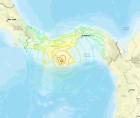 Imagen difundida en la cuenta en X @igcpanamaup del Instituto de Geociencias de la Universidad de Panamá del epicentro de un terremoto de 7,6 de magnitud que sacudió este viernes el sureste de Panamá, con una profundidad de 10 kilómetros, informó el Servicio Geológico de Estados Unidos (USGS).