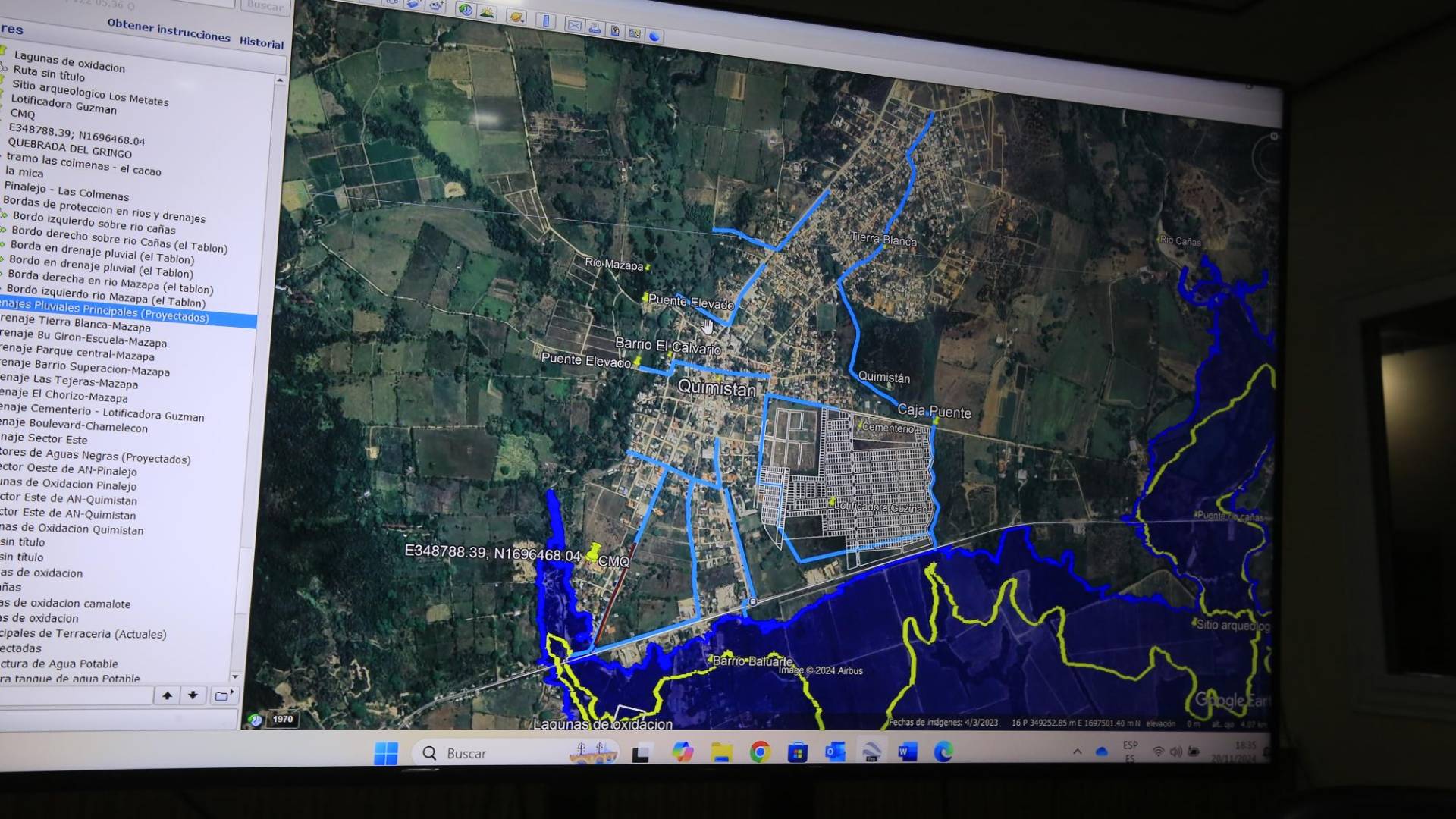 $!Así ha mapeado la alcaldía de Quimistán los efectos y consecuencias de tener un embalse frente al casco urbano del municipio. Quimistán, por su gran extensión y por ser un valle, es el de más potencial para ser ciudad en Santa Bárbara.