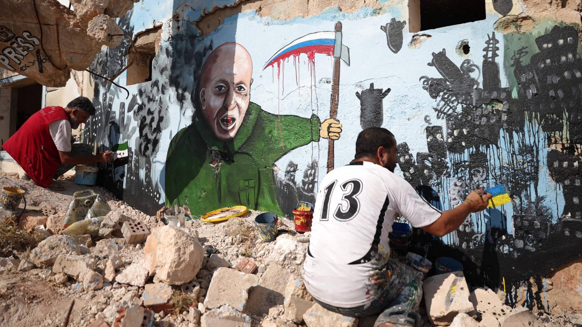 $!Un mural de artistas sirios retrata a Yevgeny V. Prigozhin, del grupo mercenario Wagner.