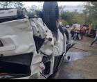 El vehículo de Gualy Gálvez quedó completamente destruido tras perder el control al esquivar un bache en la carretera Florida – San Antonio, Copán.