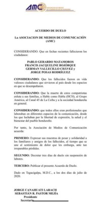 Asociación de Medios de Comunicación lamenta muerte de comunicadores