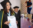 En la imagen de la izquierda, Elizabeth sostiene con orgullo su título universitario; en el lado opuesto, en un contraste profundamente irónico, aparece barriendo los pasillos de la institución educativa.