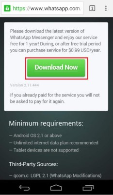 En la página oficial de WhatsApp debe descargar la versión 2.11.444