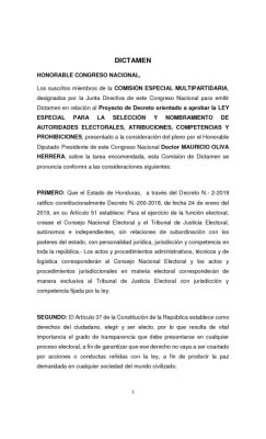 Dictamen de ley especial que regulará el Consejo Nacional Electoral