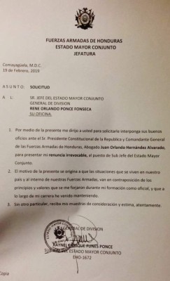 Renuncia el subjefe del Estado Mayor Conjunto de Honduras