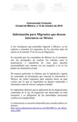 México advierte a hondureños que deben cumplir ley para entrar al país