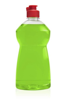 Green Washing up bottle isolated on a white background.
