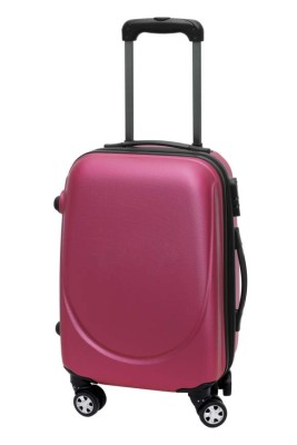 Red Travel Bag with Wheels Standing on White Background
