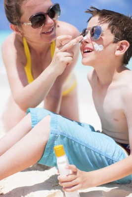 Mother and son portrait on beach vacation