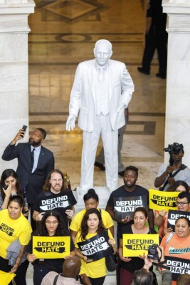 WASHINGTON, DC - JUNE 25: Protestors hold a demonstration against U.S. Customs and Border Patrol funding during a rally inside the Russell Senate Office Building Rotunda on June 25, 2019 on Capitol Hill in Washington, DC. House Democrats say they want to provide aid for the care of illegal immigrant children and other services for detained immigrants, but exclude additional money for border enforcement and for additional beds in detention centers, according to published reports. Tom Brenner/Getty Images/AFP