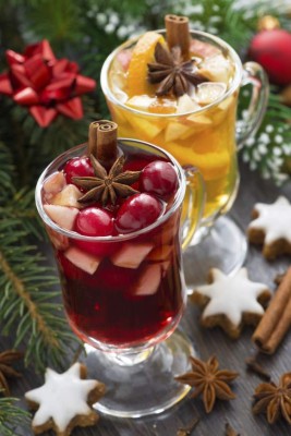 Christmas beverages, biscuits and spices, close-up, vertical, top view