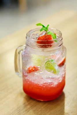 Iced Drink With Strawberry And Lemon, Refreshing summer drink