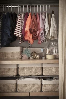 'Clothing in the closet, close up'