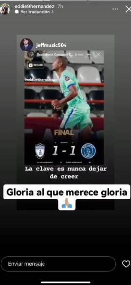 “Gloria al que merece gloria”, escribió Eddie Hernández, autor del gol de la clasificación de Motagua. Anotó desde el punto penal.