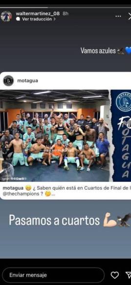 “¡Pasamos a cuartos! vamos azules”, exoresó Walter “Colocho” Martínez en su Instagram.