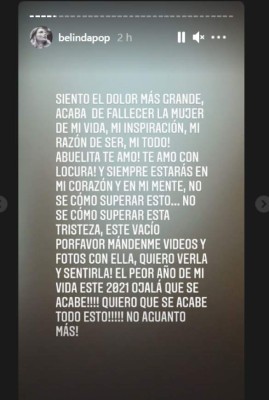 Muere la abuela de Belinda: 'Siento el dolor más grande'