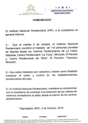 Trasladan a 110 reos a cárceles de máxima seguridad en Honduras
