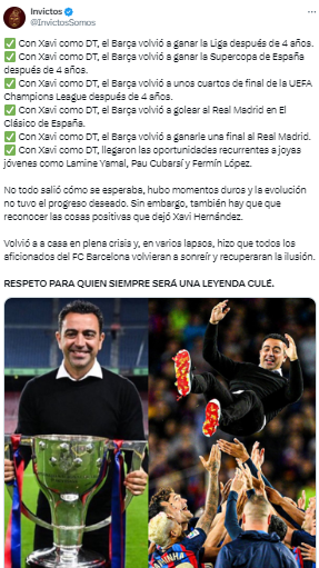 Los datos de Invictos de Xavi tras su despido del Barcelona.